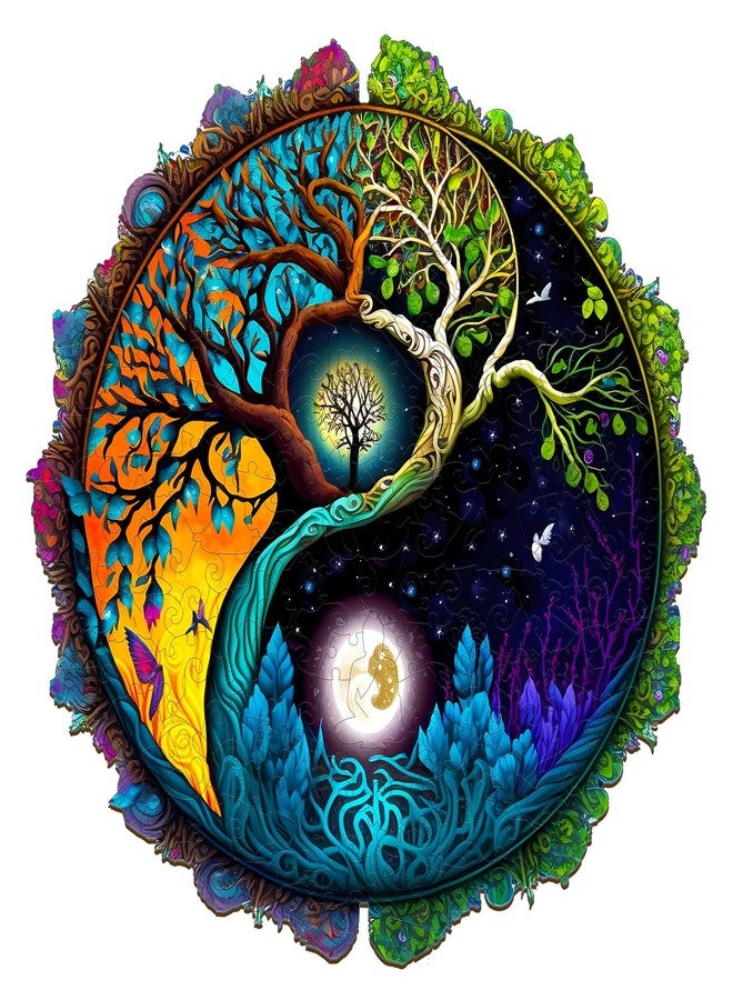 Jigfoxy Wooden Puzzles for Adults, Tree of Life Wooden Jigsaw Puzzles, Unique Zen Shape Puzzles, Christmas Thanksgiving Gifts for Family Friend(M-11.8 * 11.8in-200psc) - Image 1
